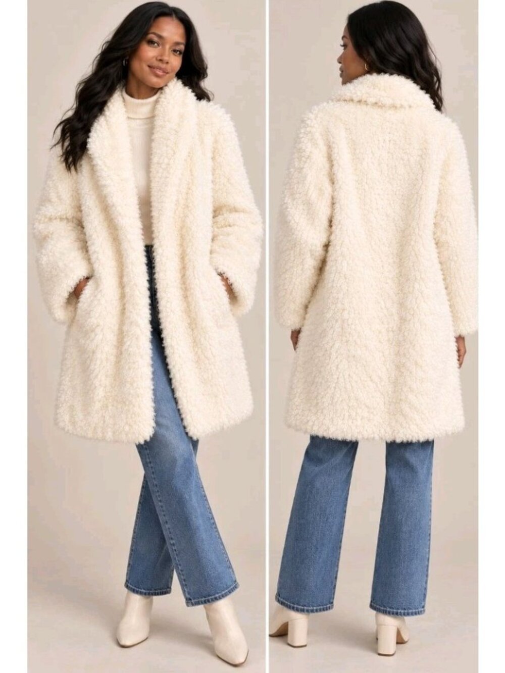 New Vtg Monterey Fashions Faux Fur Teddy Coat Luxurious Lined Size M Ivory Cream